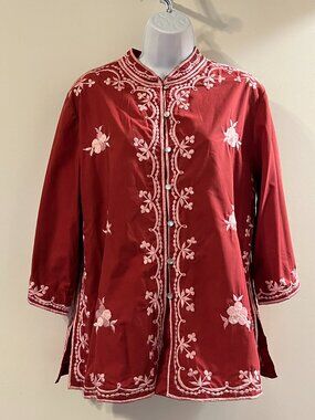 Vintage Coastal Grandmacore 70s Boho Chuchi Embroidered Tunic Top Women's XL